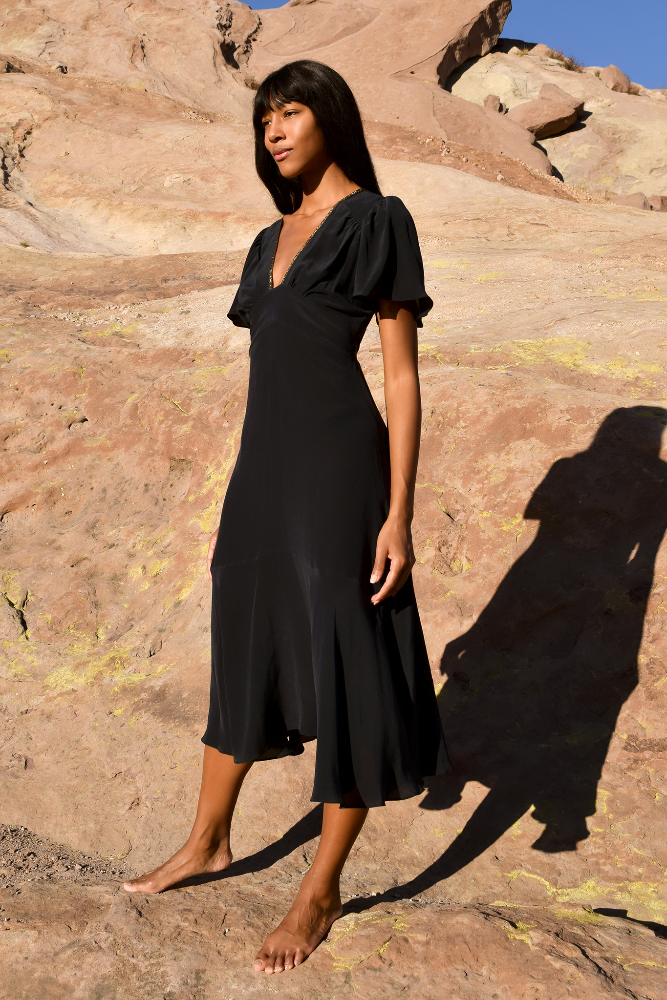 Iris Midi Tea Dress in Black Silk – Hansine